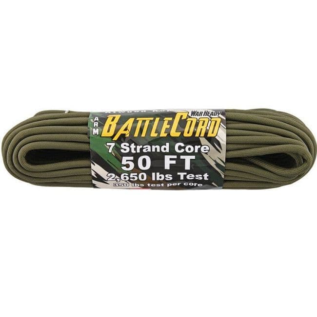 ARM BattleCord - Olive Green 50ft (15m) - Regular paracord on steroids - 2,650lb Breaking Strain!!!