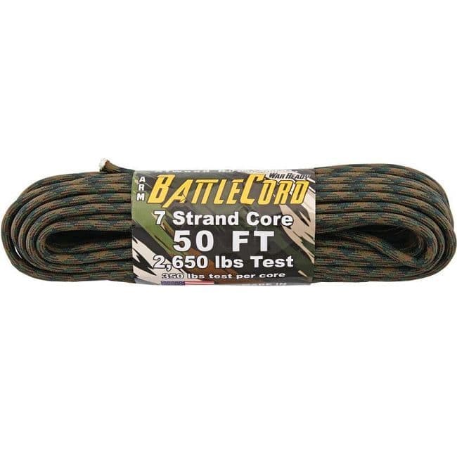 ARM BattleCord - Woodland Camo 50ft (15m) - Regular paracord on steroids - 2,650lb Breaking
