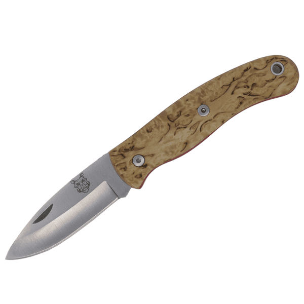Mk III TBS Boar EDC Folding Pocket Knife - Curly Birch - Hollow/Sabre