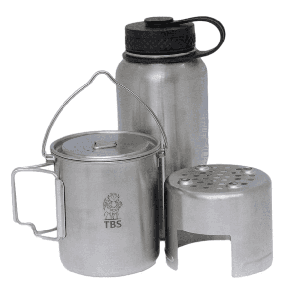 TBS 750ml Stainless Steel Billy Can Cup, Stove Unit & Water Bottle