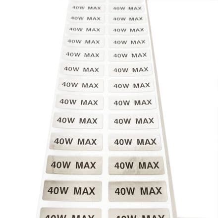 100 x 40 watt labels- wattage labels for lampshades