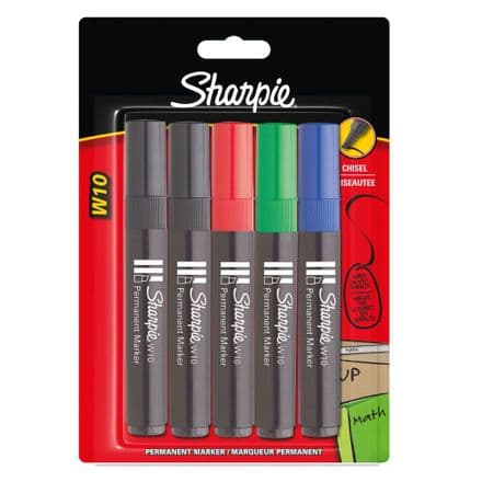 5 x Sharpie W10, Permanent Marker Pens  Chisel Tip, Assorted