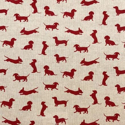 Chatham Printed Linen - 140cm (Sausage Dogs Red)