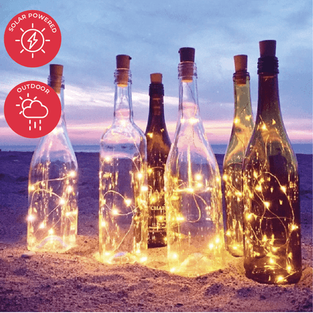 Cork Bottle Light - 10 X  LED Micro String Lights  - WARM WHITE Solar Powered Outdoor