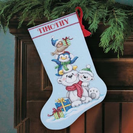 Counted Cross Stitch Stocking  Kit - Stack of Critters