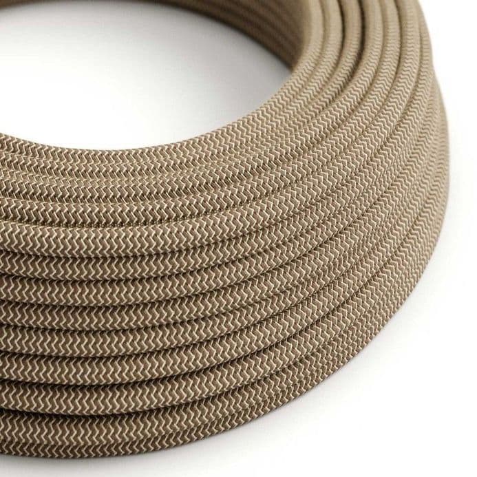 Electric Cable covered in Bark Cotton and Natural Linen Zig Zag
