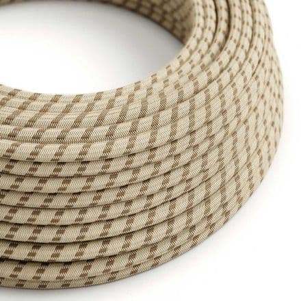 Electric Cable covered in Bark Cotton Stripes and Natural Linen