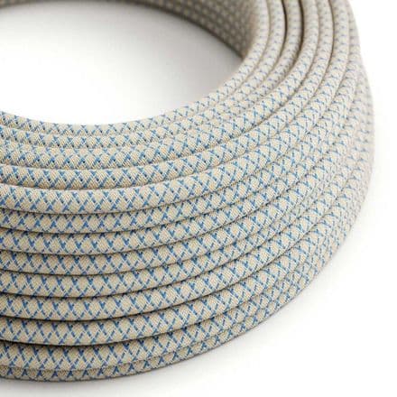 Electric Cable covered in Blue Cotton and Natural Linen