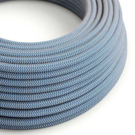 Electric Cable covered in Blue Cotton and Natural Linen Zig Zag