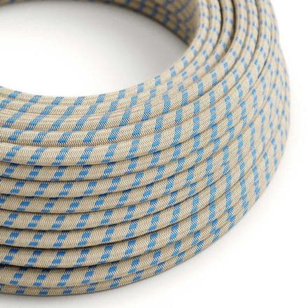 Electric Cable covered in Blue Cotton Stripes and Natural Linen