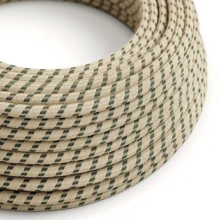 Electric Cable covered in Charcoal Cotton Stripes and Natural Linen