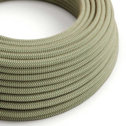 Electric Cable covered in Green Cotton and Natural Linen Zig Zag