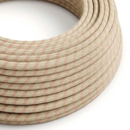 Electric Cable covered in Pink Cotton Stripes and Natural Linen