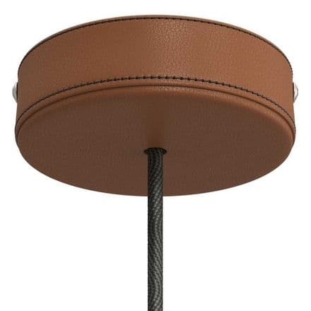 Leather Covered Wooden Ceiling Rose Kit - Mid Tan
