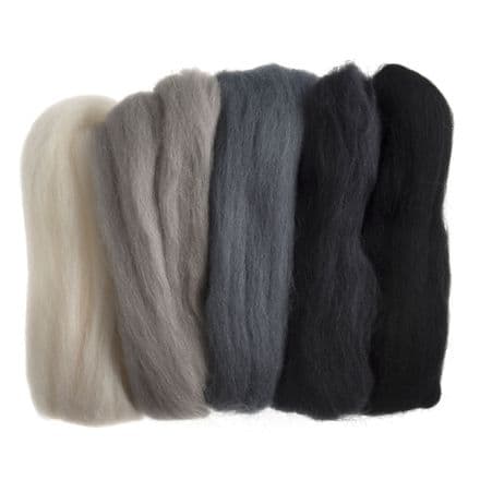 Natural Wool Roving - Assorted Monochromes (50g)