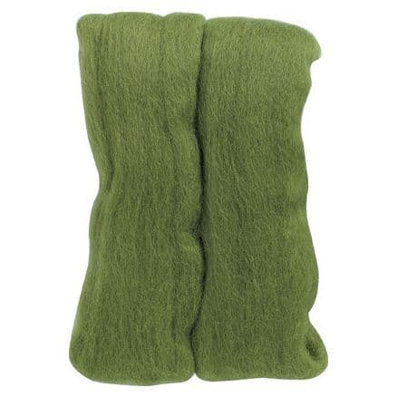 Natural Wool Roving - (Moss Green) 20g
