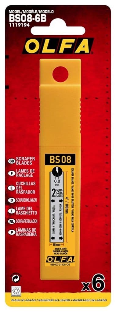 Olfa Extra Heavy Duty Scraper Blade  100 x 18mm x 0.8mm  (Pack of 6)   OLF/BS086B