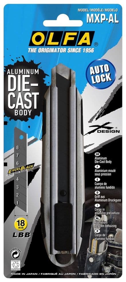 Olfa  X DESIGN  Aluminium Die Cast Auto Lock Snap Cutter 18mm Knife     OLF/MXPAL