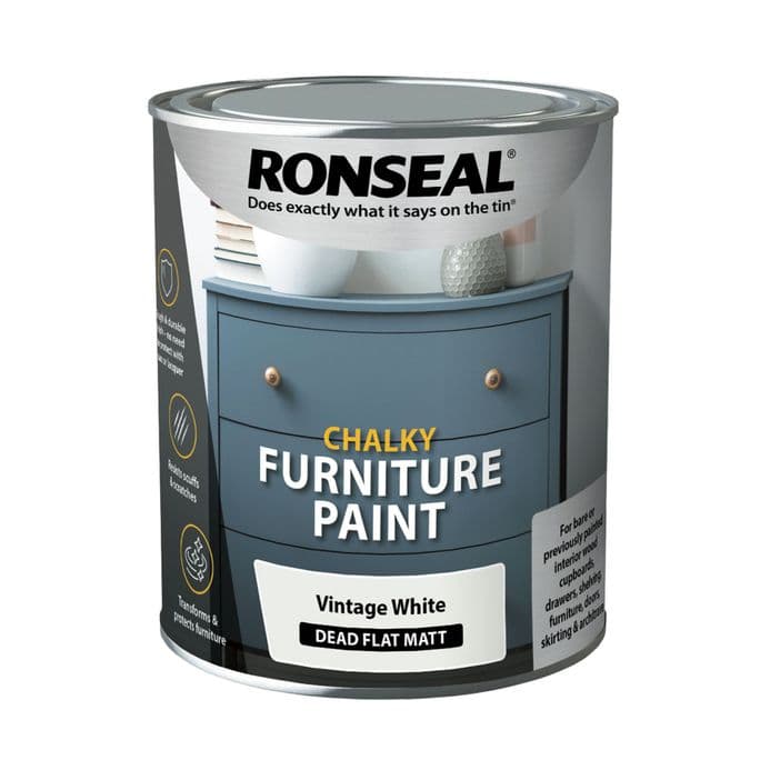 Ronseal Chalky Furniture Paint - Vintage White 750ml