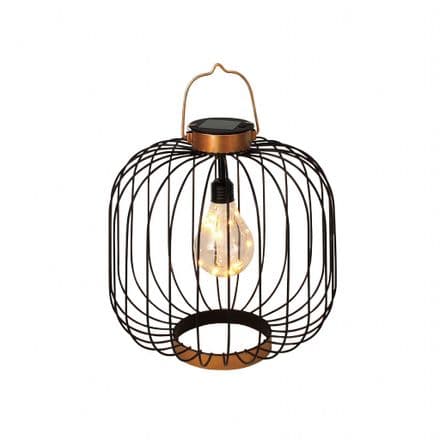 Steel Wire Solar Powered LED Cage Lantern - Outdoor - Black & Gold - 35cm High