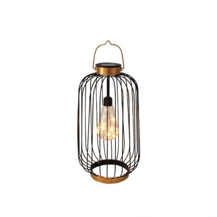 Steel Wire Solar Powered  LED Lantern - Outdoor - Black & Gold - 41cm High