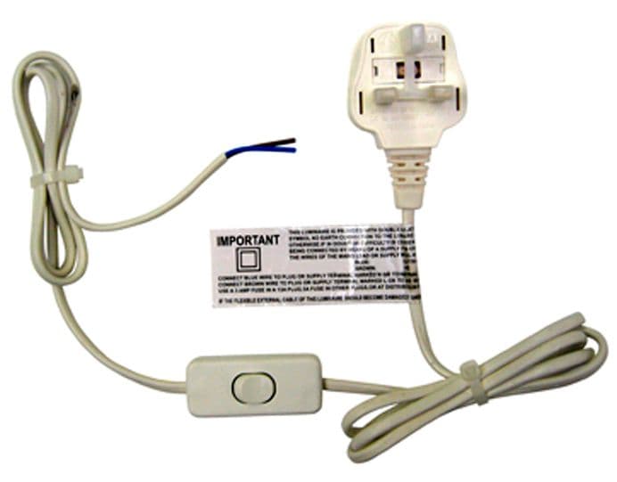 Switched White Cable with Plug-  (use with lamp holders)