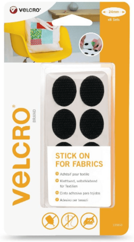 Velcro Hook & Loop Ovals: Stick-on for Fabric: 8 sets x 24mm: Black - V60413