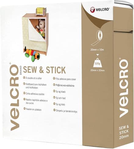 Velcro Hook & Loop Tape: Sew & Stick: 10m x 20mm: White - V60261