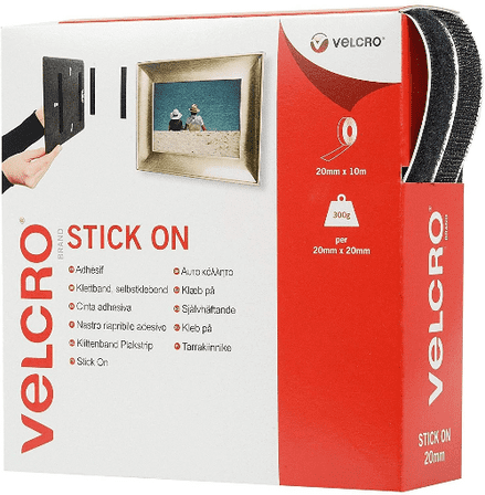 Velcro Hook & Loop Tape: Stick-On: 10m x 20mm: Black - V60220