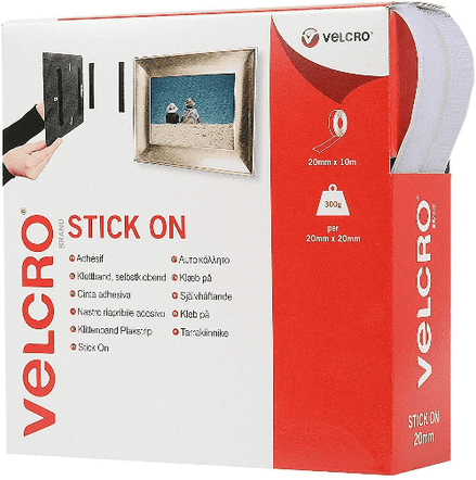 Velcro Hook & Loop Tape: Stick-On: 10m x 20mm: White - V60219