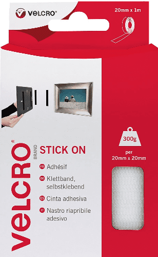 Velcro Hook & Loop Tape: Stick-On: 1m x 20mm White - V60210