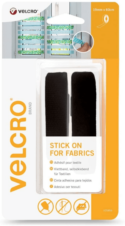 Velcro Hook & Loop Tape: Stick-On for Fabric: 60cm x 19mm: Black - V60411
