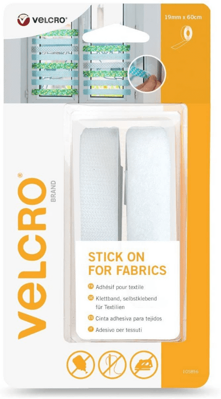 Velcro Hook & Loop Tape: Stick-On for Fabric : 60cm x 19mm: White - V60410