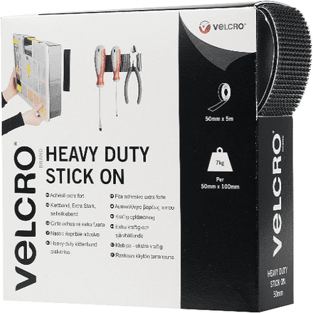 Velcro Hook & Loop Tape: Stick-On: Heavy Duty: 5m x 50mm: Black  V60243