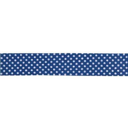 White Polka Dot Bias Binding Trim - 25m (Navy Blue)
